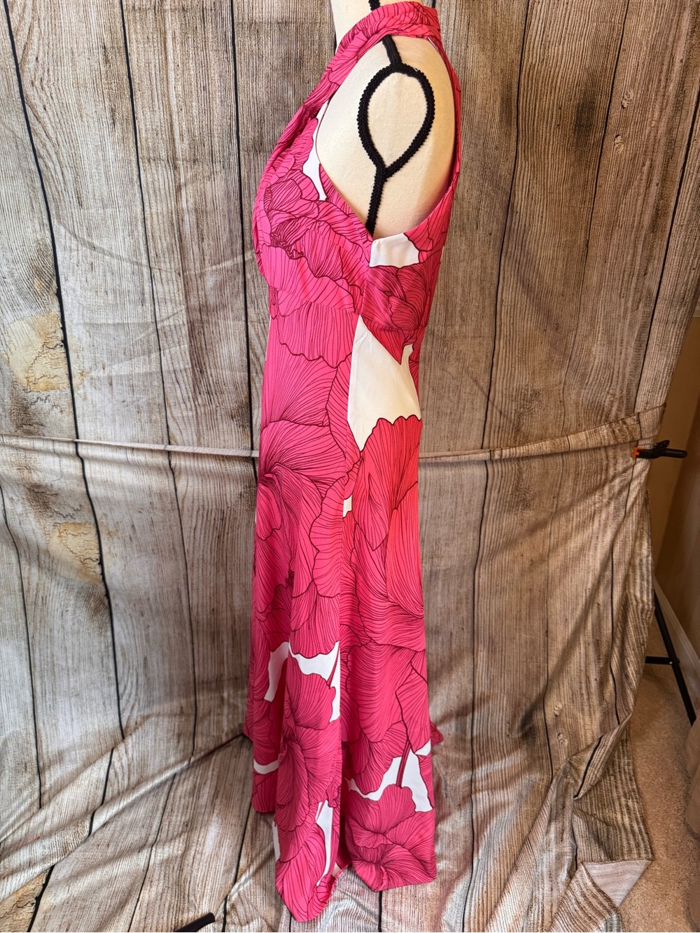 BRAND NEW Donna Karan Hot Pink & White Floral Halter Maxi Dress - Picture 3 of 13